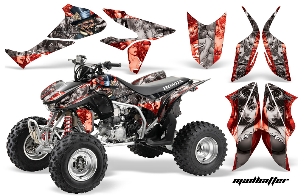 Honda TRX450 Graphics Kit MADHATTER RED SILVERSTRIPE